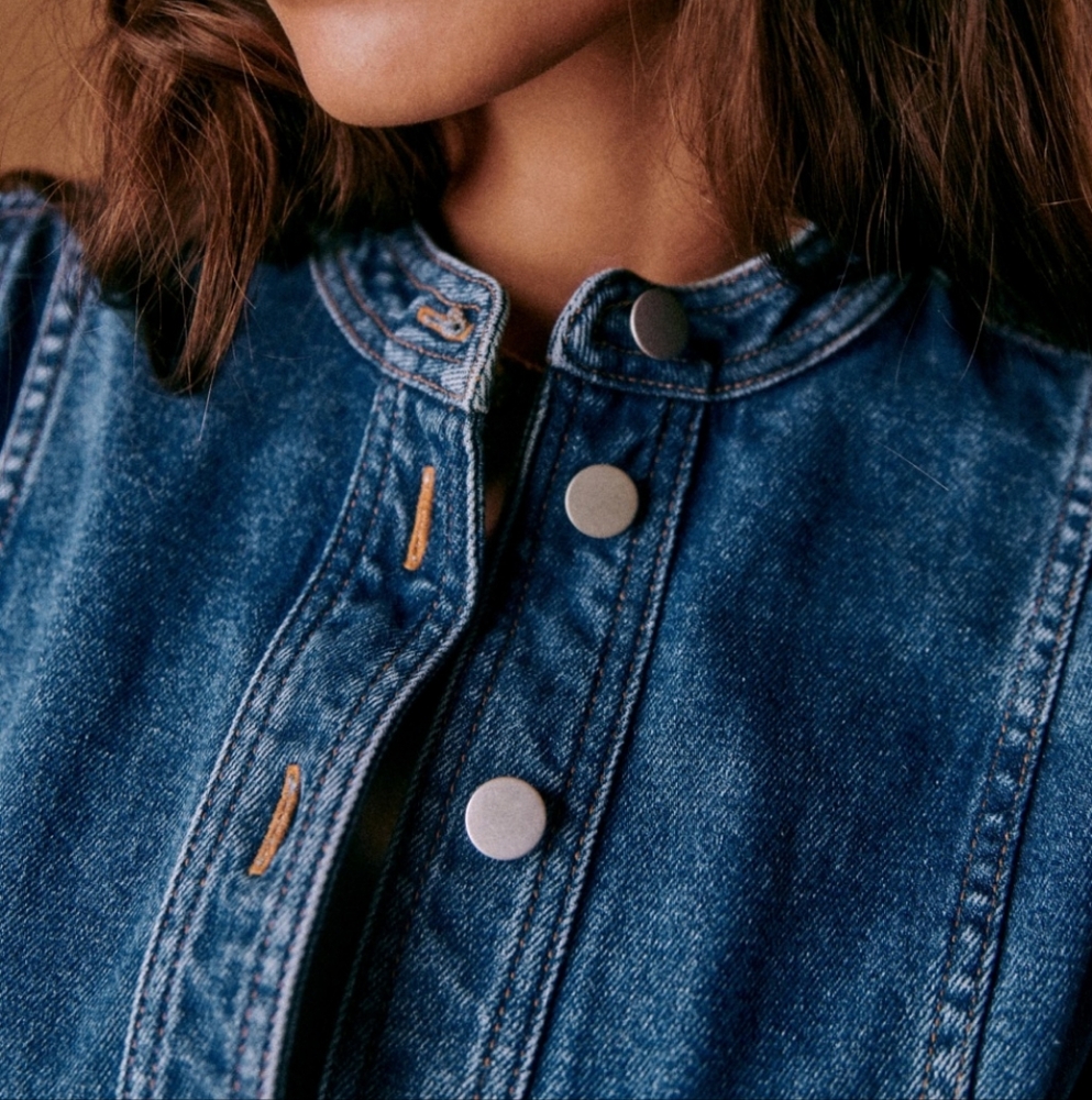 Sezane Alberta Blue Jean Buttoned Sheath Dress - Picture 4 of 5